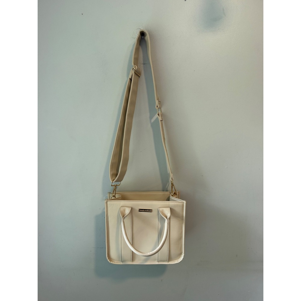 Simply Southern Cream Vegan Leather Square Crossbody Tote Bag Gold Hardware